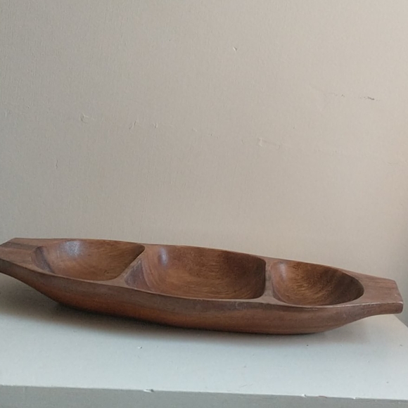 hand-carved 3 section wooden bowl - Picture 16 of 16